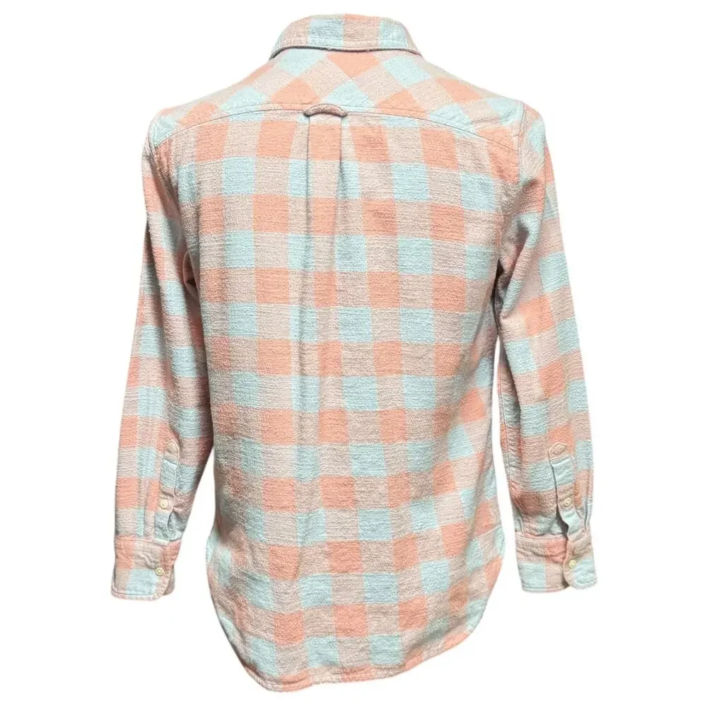 J.Crew Classic Flannel Button Up Top Pink Blue Plaid 2 XS